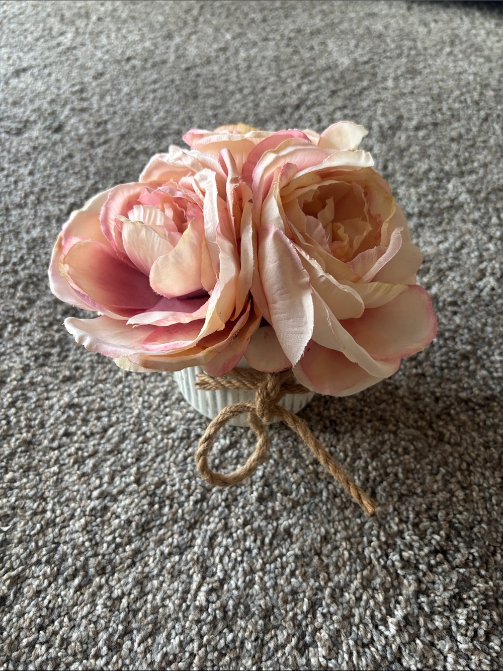Blush Pink Artificial Peony Arrangement in White Vase